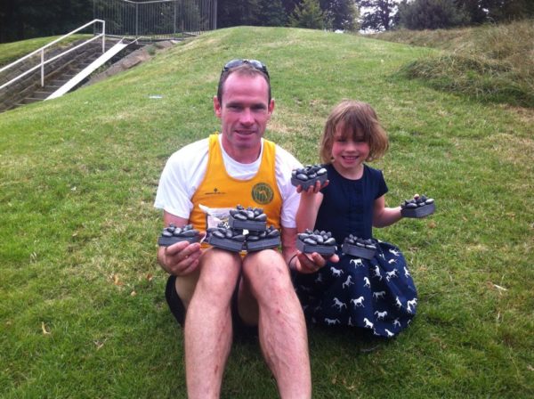 Andy Davies & daughter showing off the spoils of victory