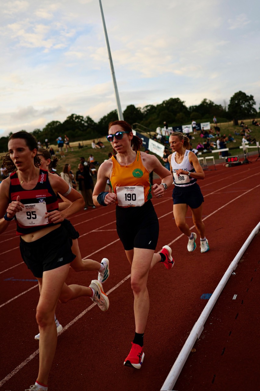 Kathy Liddiard competing in the Tracksmith Twilight 5000